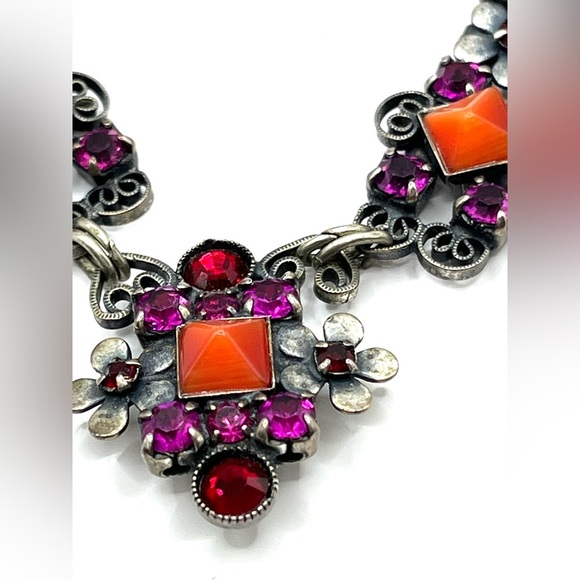 Mary DeMarco Necklace Bracelet Earrings Set Pink Silver Pewter Floral Butterfly - Picture 13 of 16